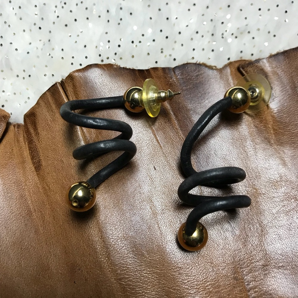 Black Spiral Earrings with Gold Beads